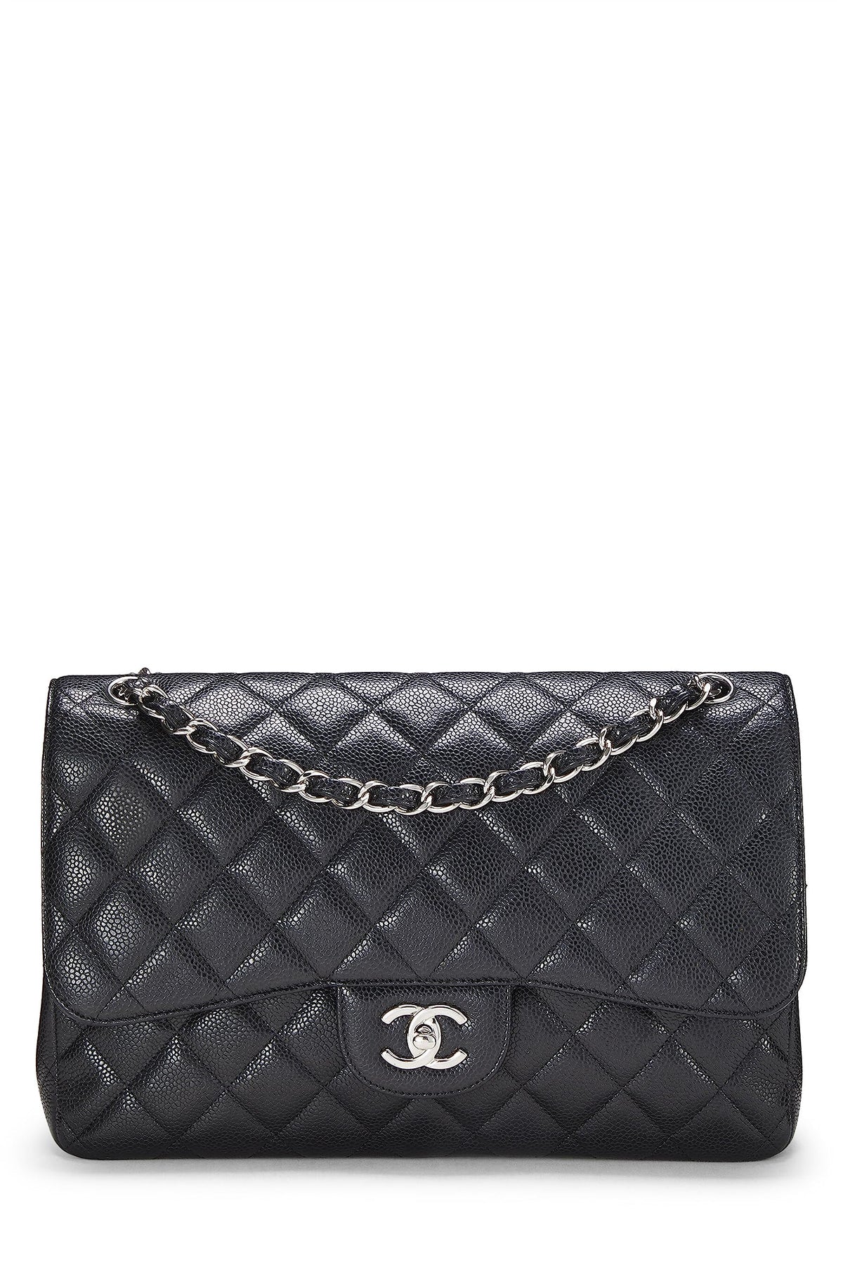 Chanel,  Black Quilted Caviar New Classic Flap Jumbo, Black