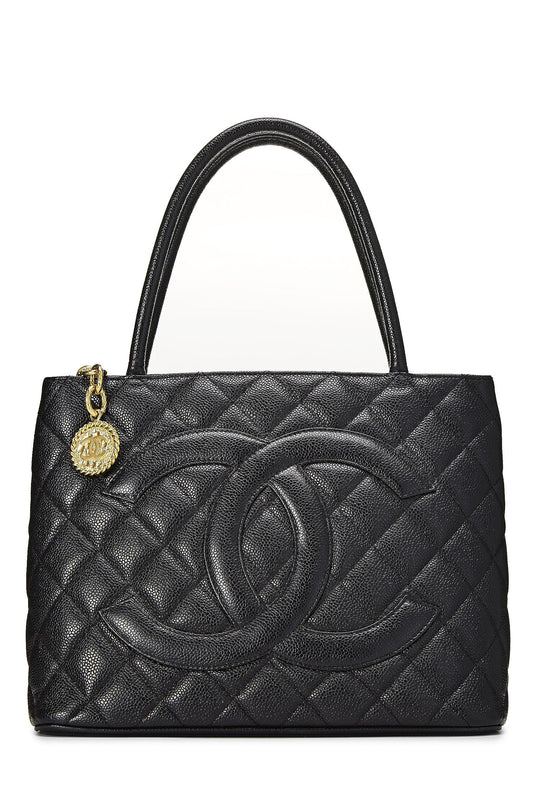 Chanel,  Black Quilted Caviar Medallion Tote, Black