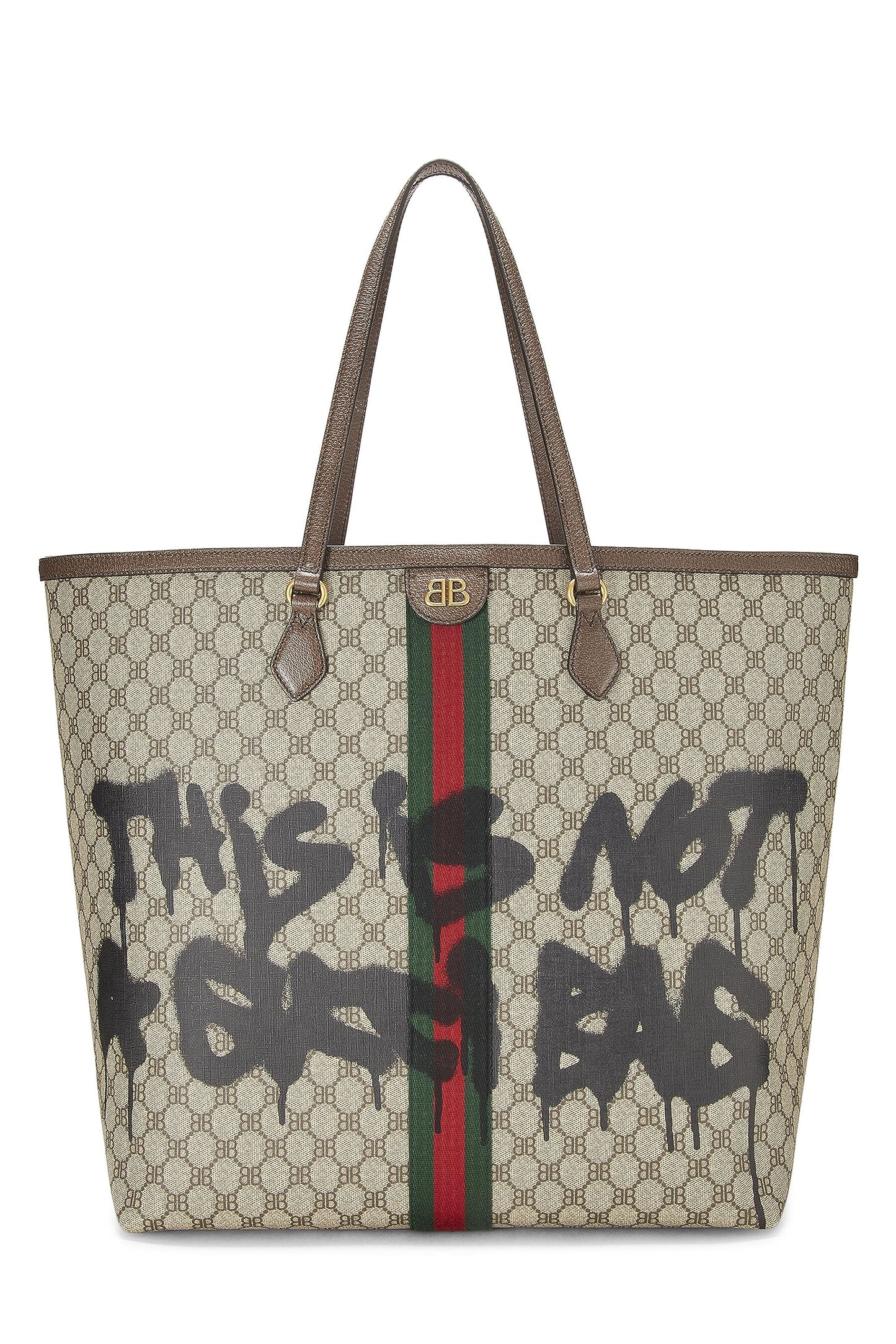 Balenciaga, Balenciaga x Gucci Beige Coated Canvas Hacker Graffiti Tote Large, Brown