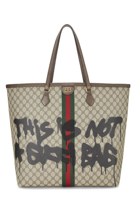 Balenciaga, Balenciaga x Gucci Beige Coated Canvas Hacker Graffiti Tote Large, Brown