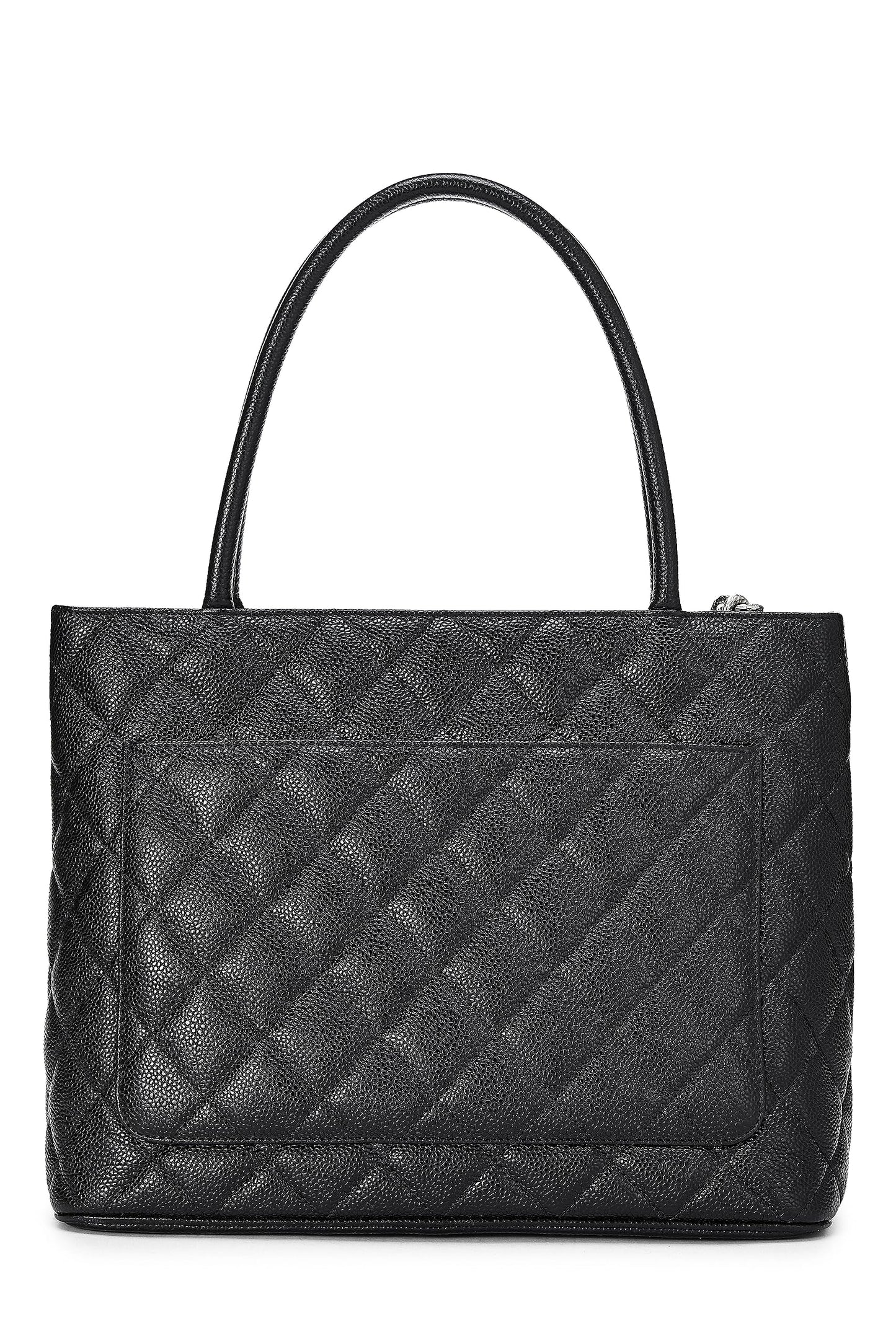 Chanel,  Black Quilted Caviar Medallion Tote, Black