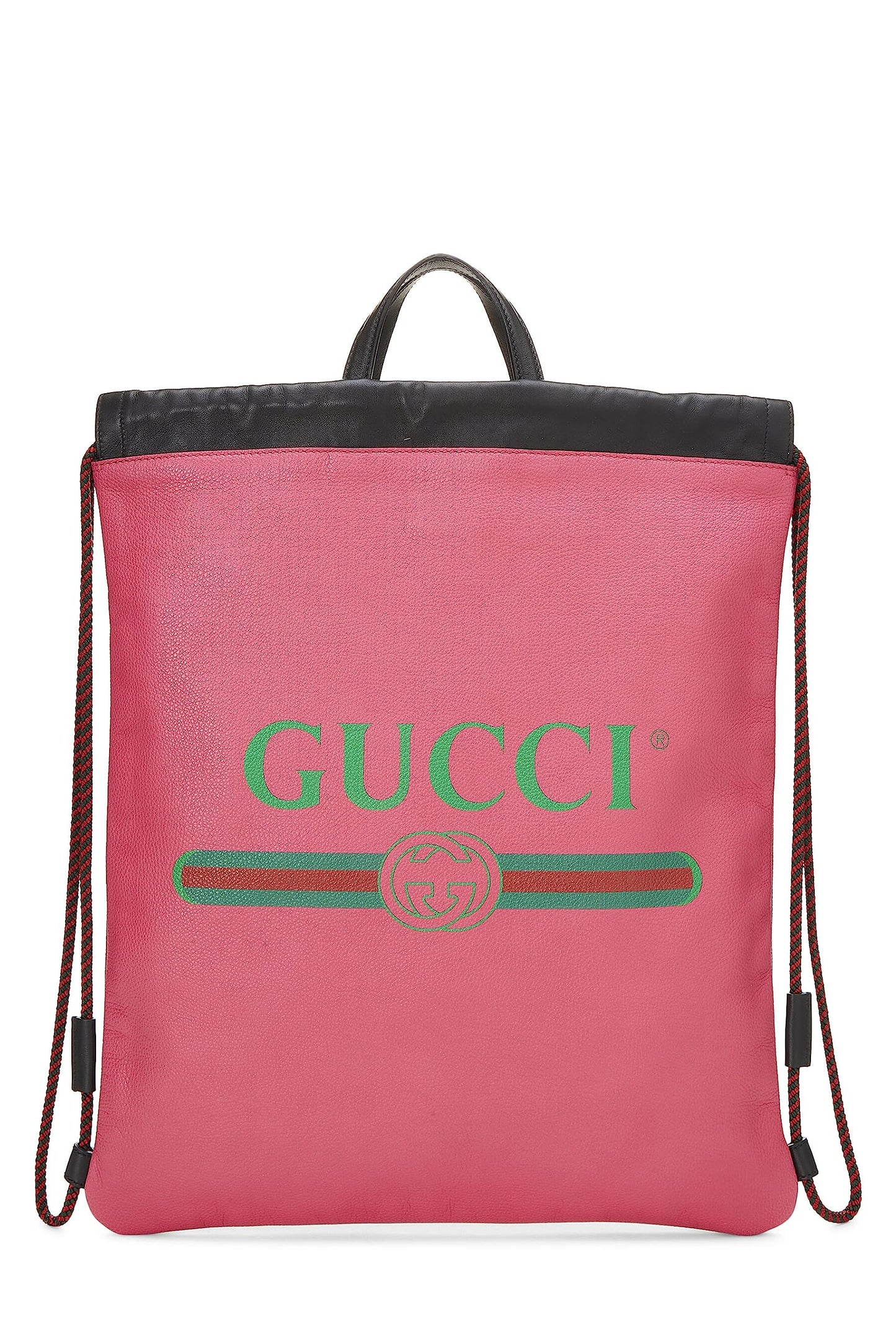 Gucci, Pink Leather Logo Drawstring Backpack, Pink