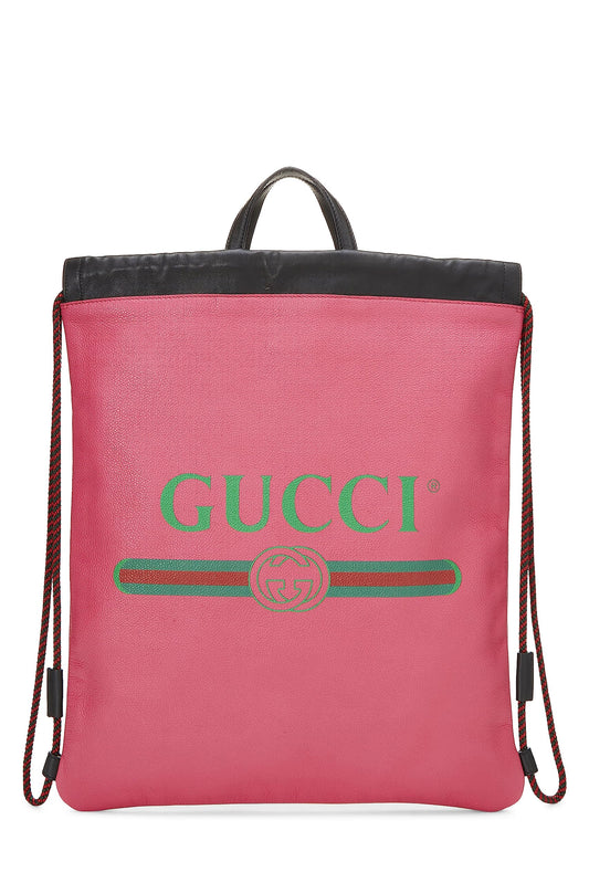 Gucci, Pink Leather Logo Drawstring Backpack, Pink
