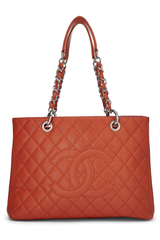 Chanel,  Orange Quilted Caviar Grand Shopping Tote (GST), Orange