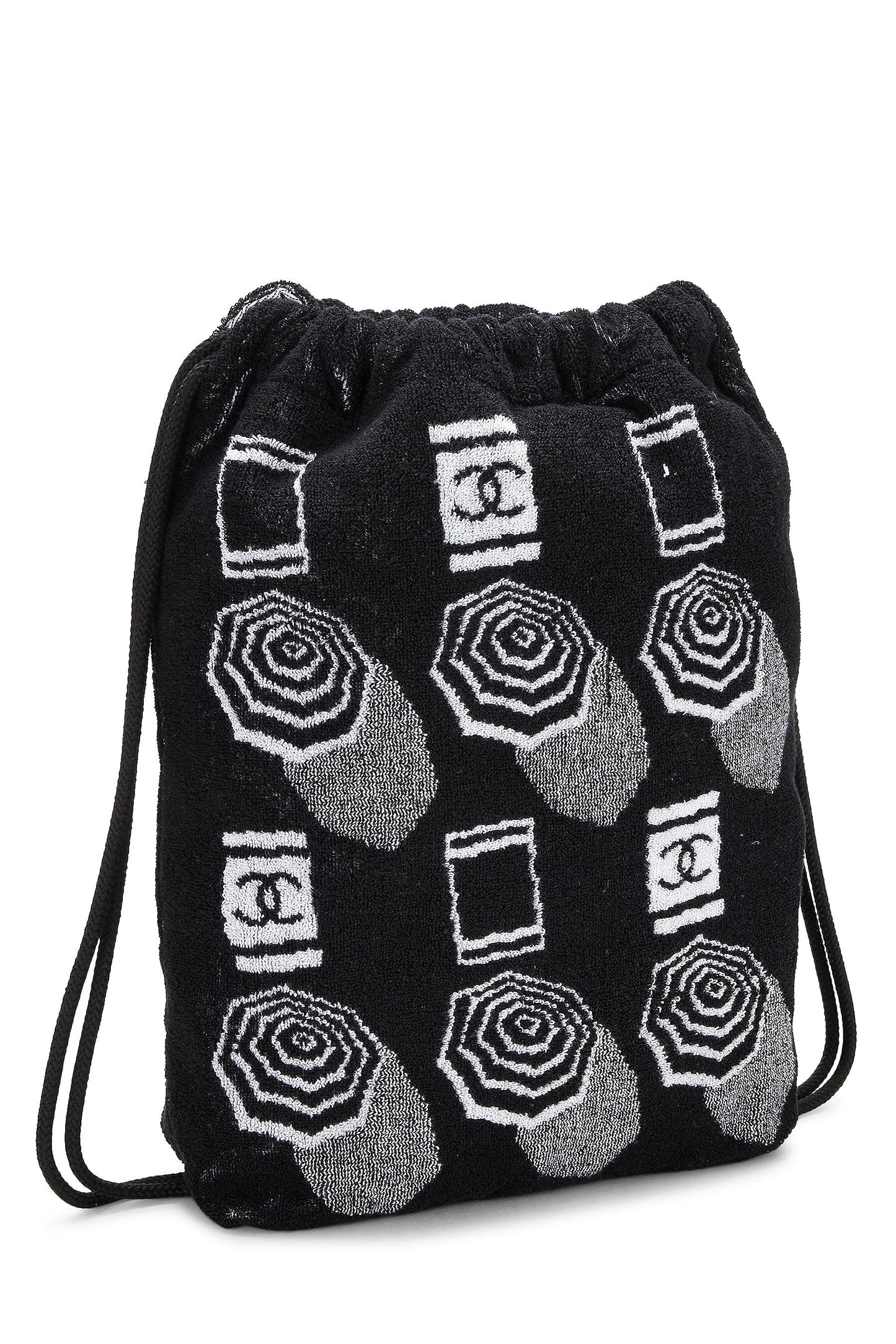 Chanel,  Black Terry Cloth Drawstring Beach Backpack, Black