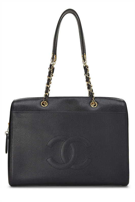 Chanel,  Black Caviar Zip Tote Small, Black