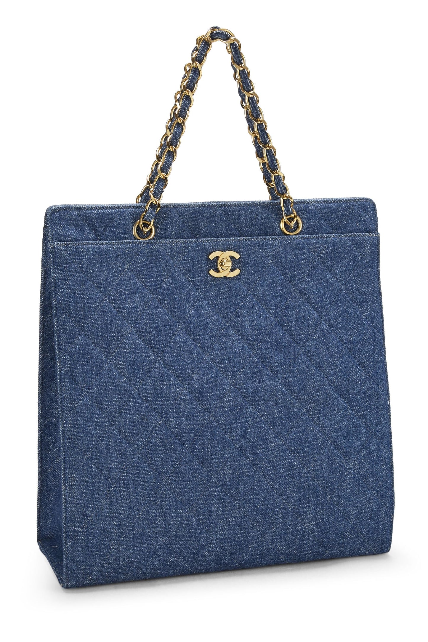 Chanel,  Blue Quilted Denim Tote Medium, Blue
