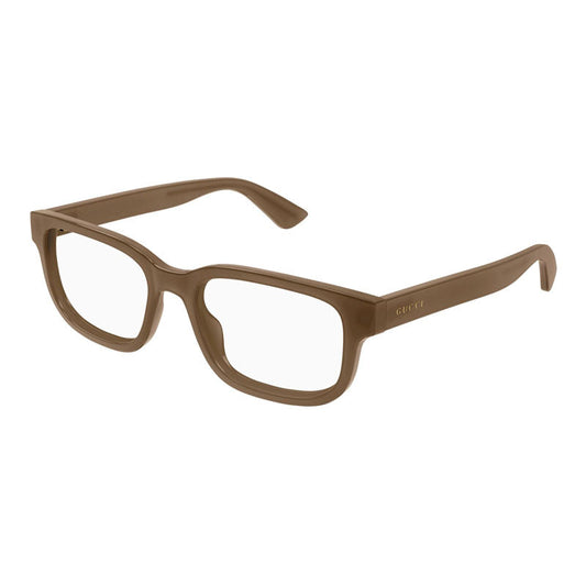 Gucci Eyeglasses Rectangle Full Rim, Light Brown Frame and Clear Demo Lenses Lens GG1584O004