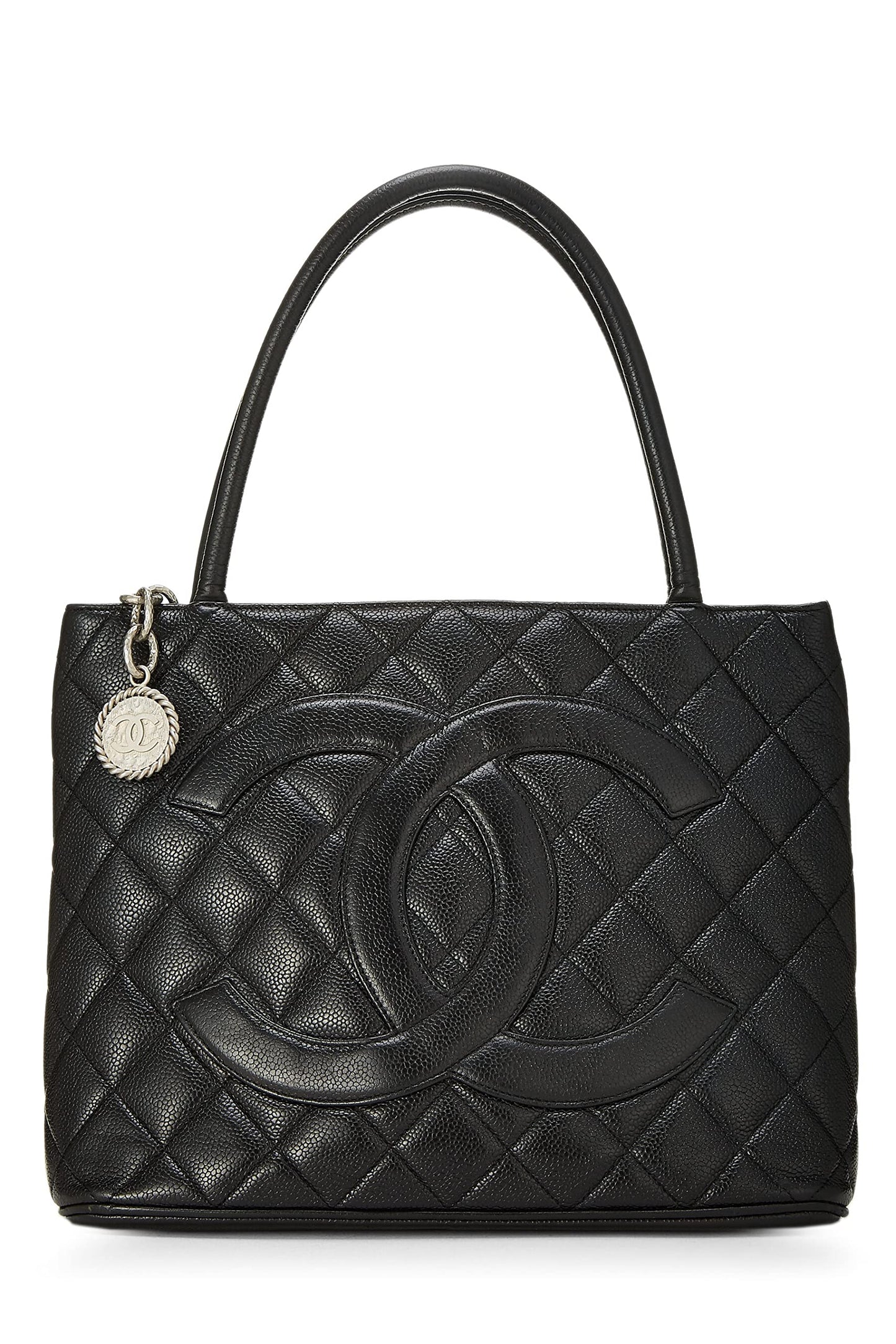 Chanel,  Black Quilted Caviar Medallion Tote, Black