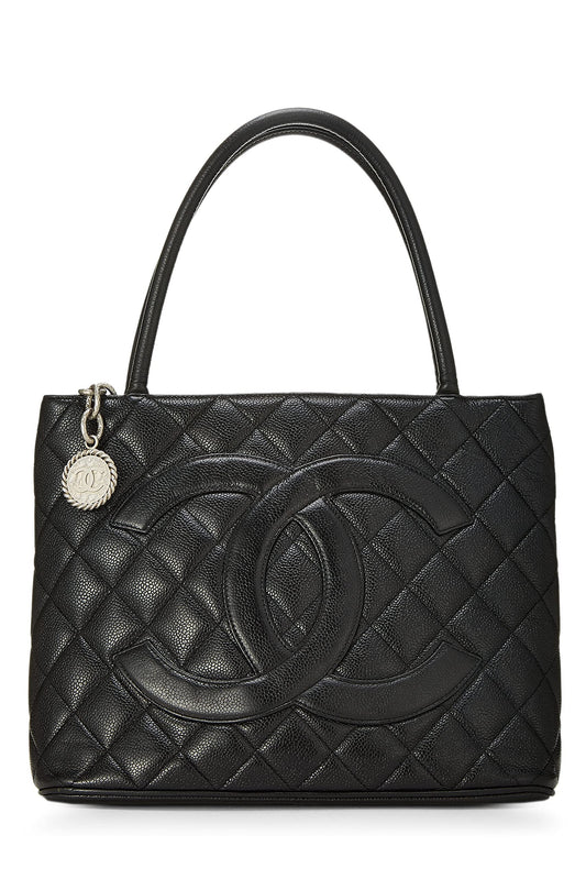 Chanel,  Black Quilted Caviar Medallion Tote, Black