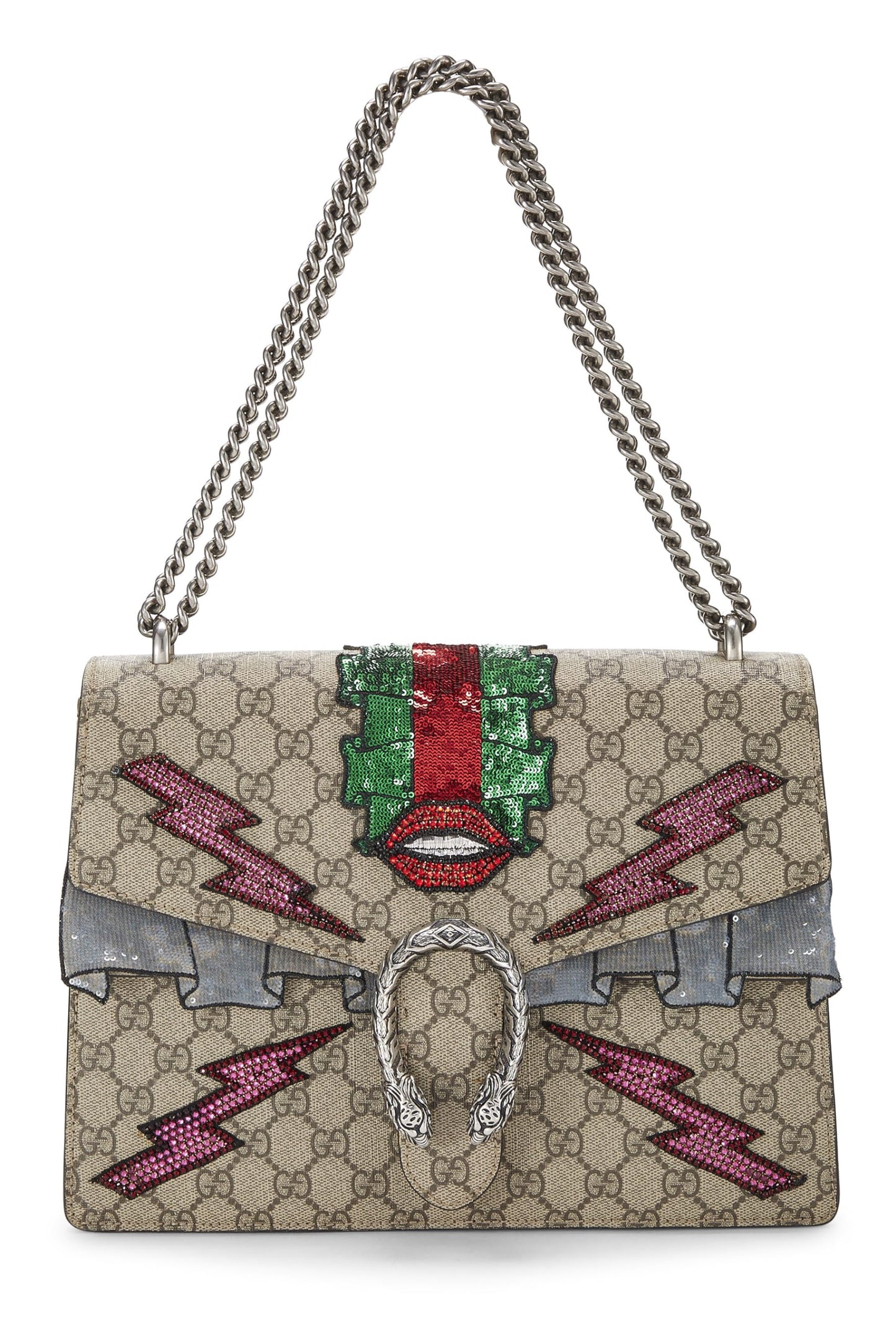 Gucci, Multicolor Embroidered GG Supreme Canvas Dionysus Bag Medium, Brown
