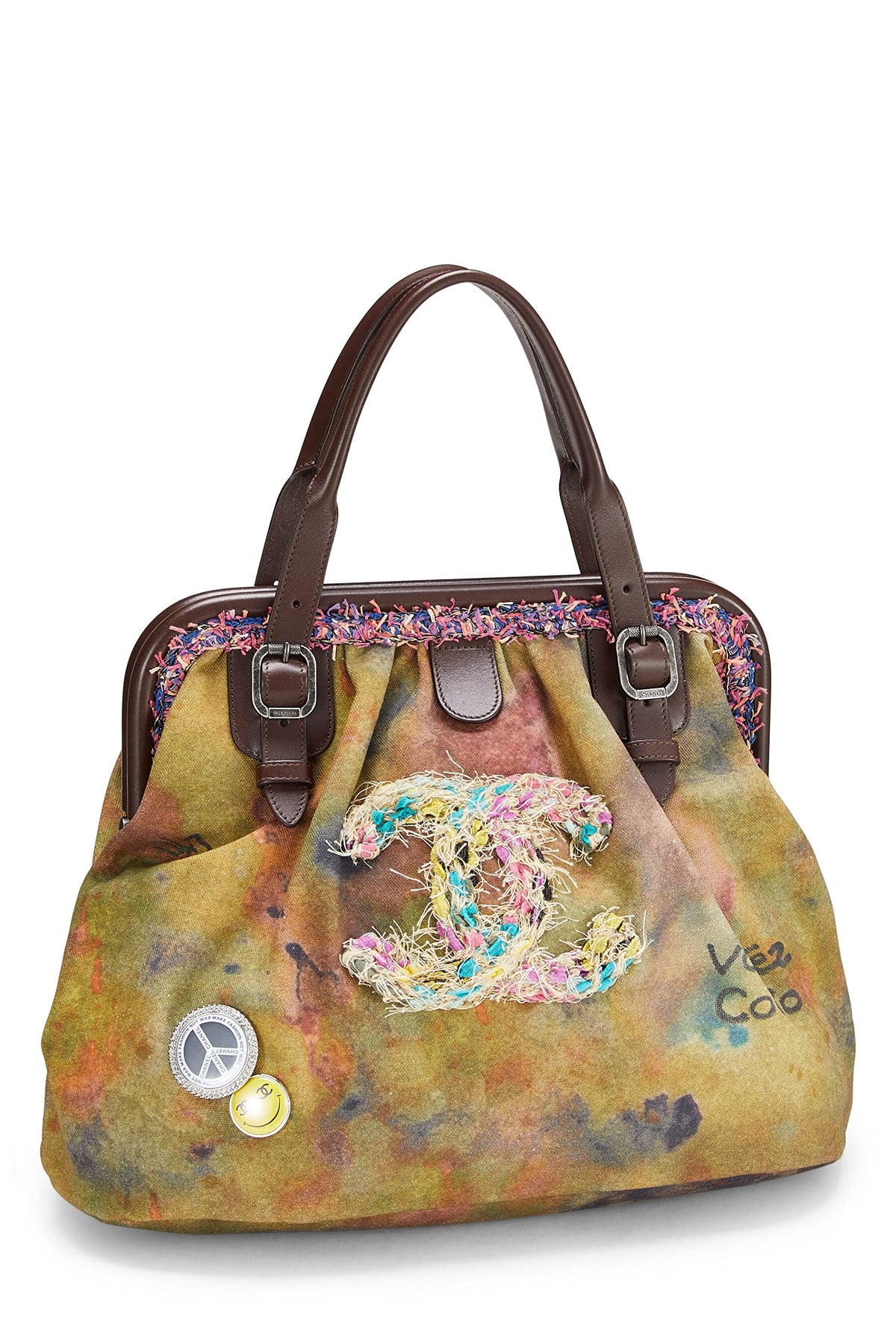 Chanel,  Green Graffiti Canvas On The Pavements Bowling Bag, Green