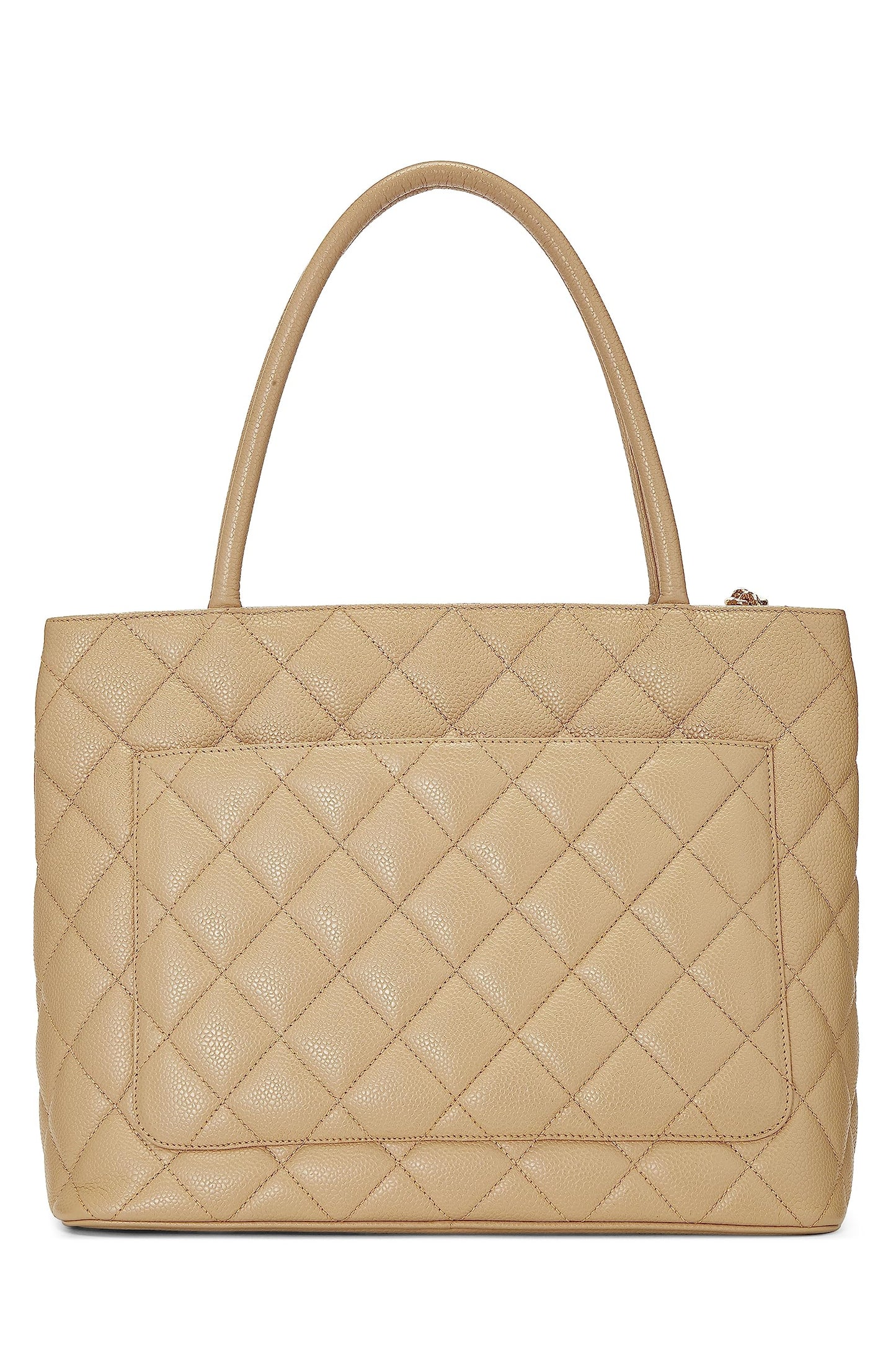 Chanel,  Beige Quilted Caviar Medallion Tote, Beige
