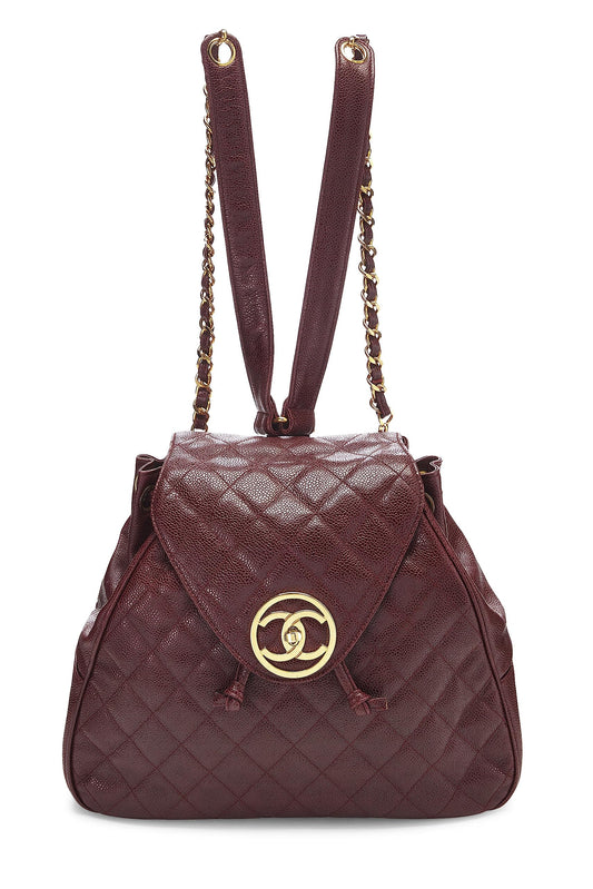 Chanel,  Burgundy Quilted Caviar Backpack Large, Burgundy