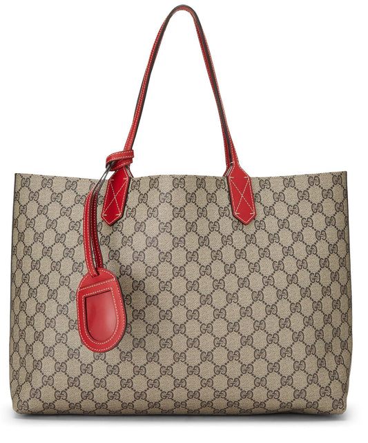 Gucci, Red & Original GG Supreme Canvas Reversible Tote, Red