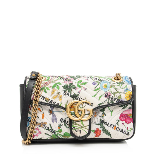 Gucci x Luxury Balenciaga  Canvas Flora GG Marmont The Hacker Project Small Flap Shoulder Bag