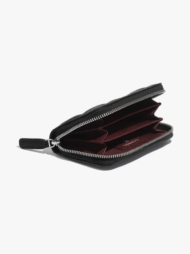 Classic Zipped Coin Purse Grained Calfskin Silver Black Chanel