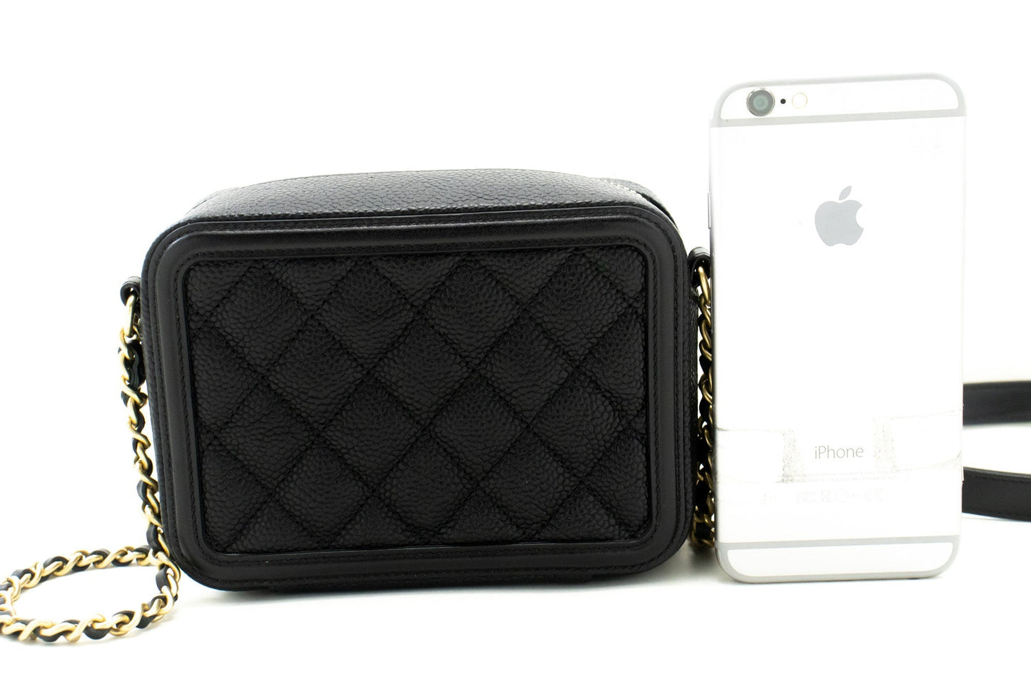 CHANEL Micro Caviar Grained Calfskin Chain Shoulder Bag Black Zip