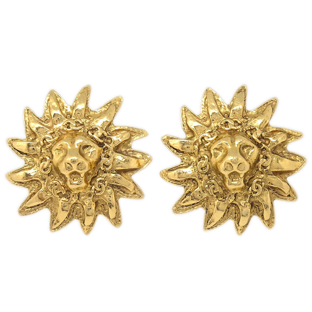 Chanel 1986-1994 Lion Earrings Clip-On Gold 2494