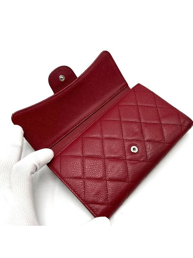 Classic caviar silver flap long wallet Chanel