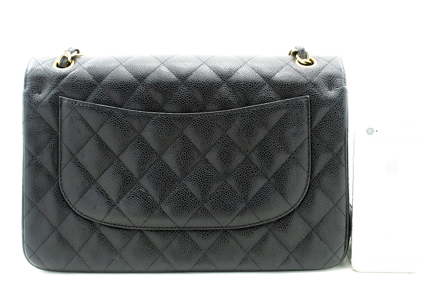 CHANEL Classic Large 11" Grained Calfskin Chain Shoulder Bag Black