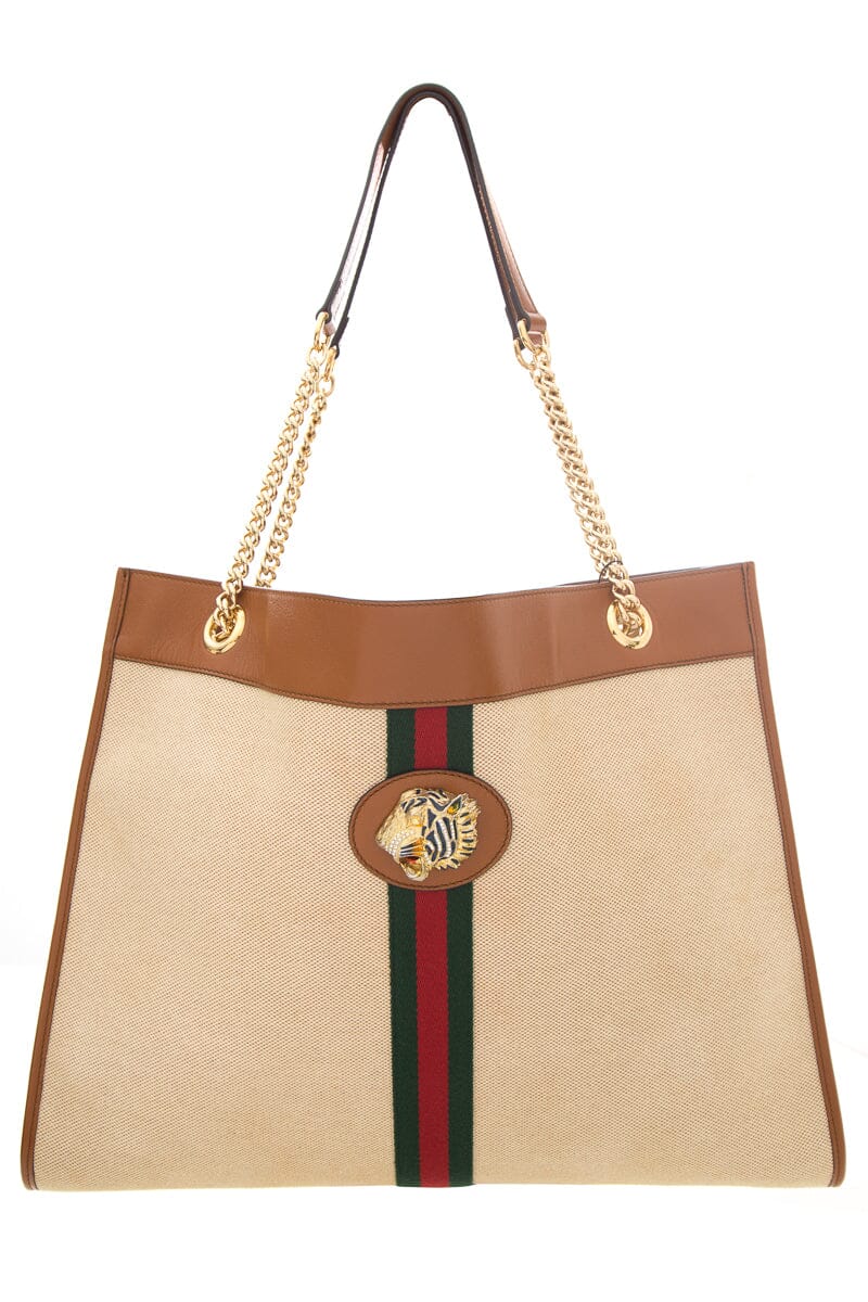 Gucci Tan Rajah Canvas Tiger Head Detail Tote