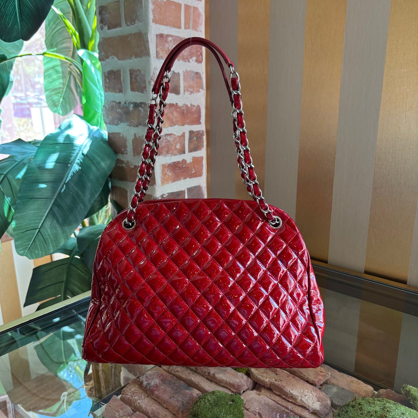 CHANEL Mademoiselle Red Patent Leather Shoulder Bag