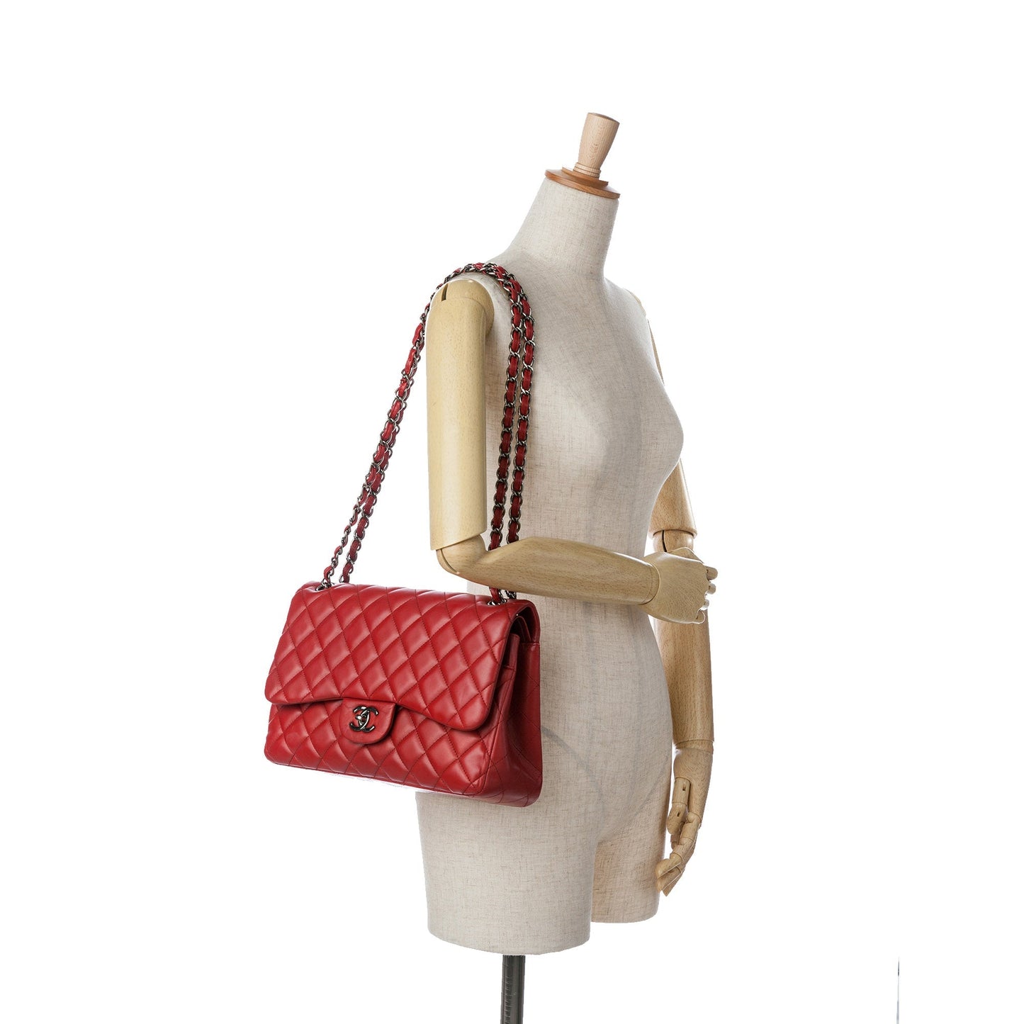 Red Chanel Jumbo Classic Lambskin Double Flap Shoulder Bag
