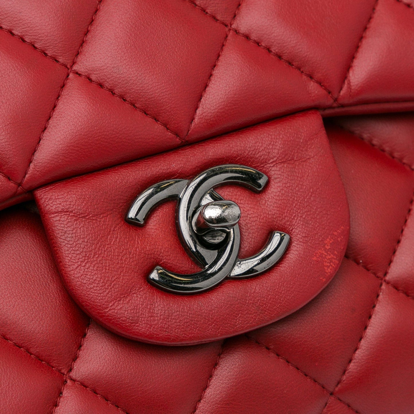 Red Chanel Jumbo Classic Lambskin Double Flap Shoulder Bag