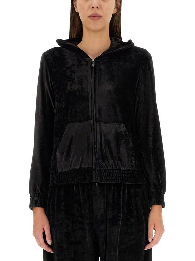 Luxury Balenciaga  Women's BB Paris Strass Velvet  Zip-Up Hoodie Black