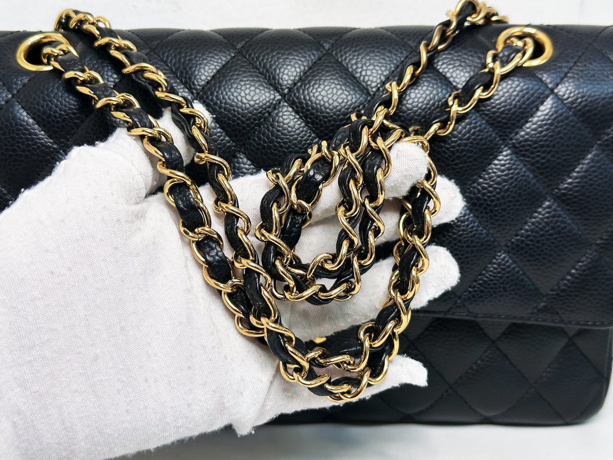 Chanel Medium Size Classic Quilted Caviar Double Flap Bag Black 1184 holo card