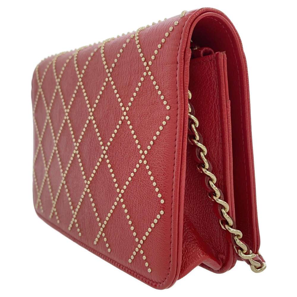 CHANEL Studded Chain Wallet Red AP0023 Leather