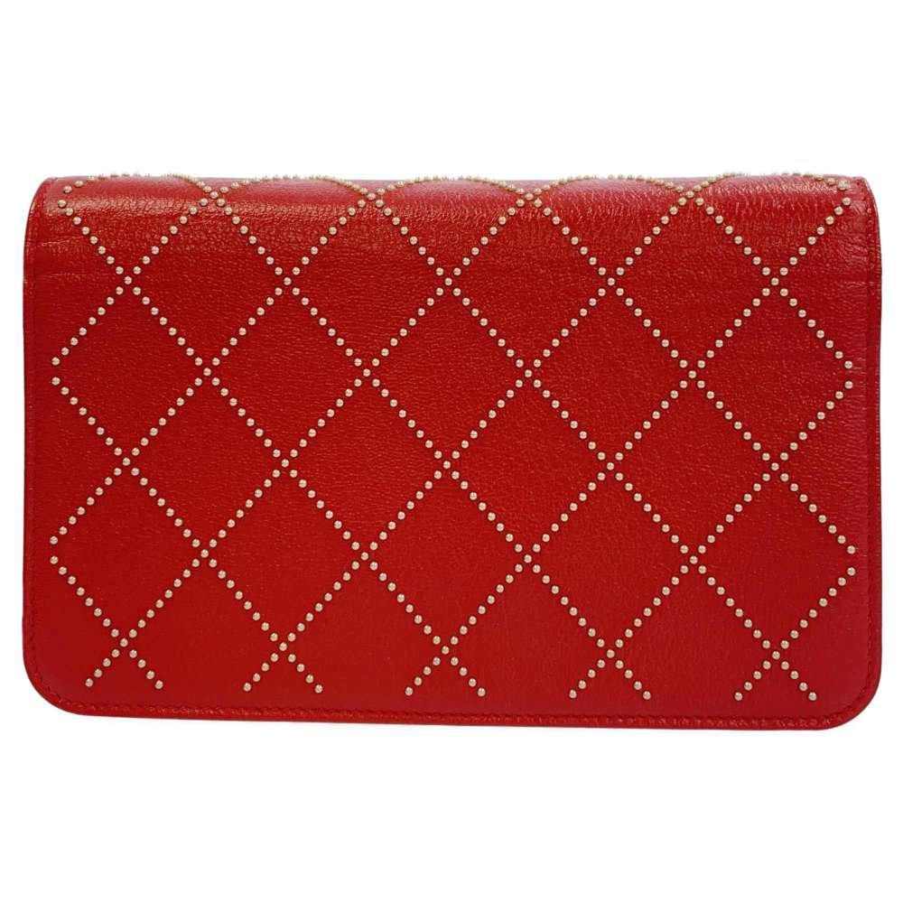CHANEL Studded Chain Wallet Red AP0023 Leather