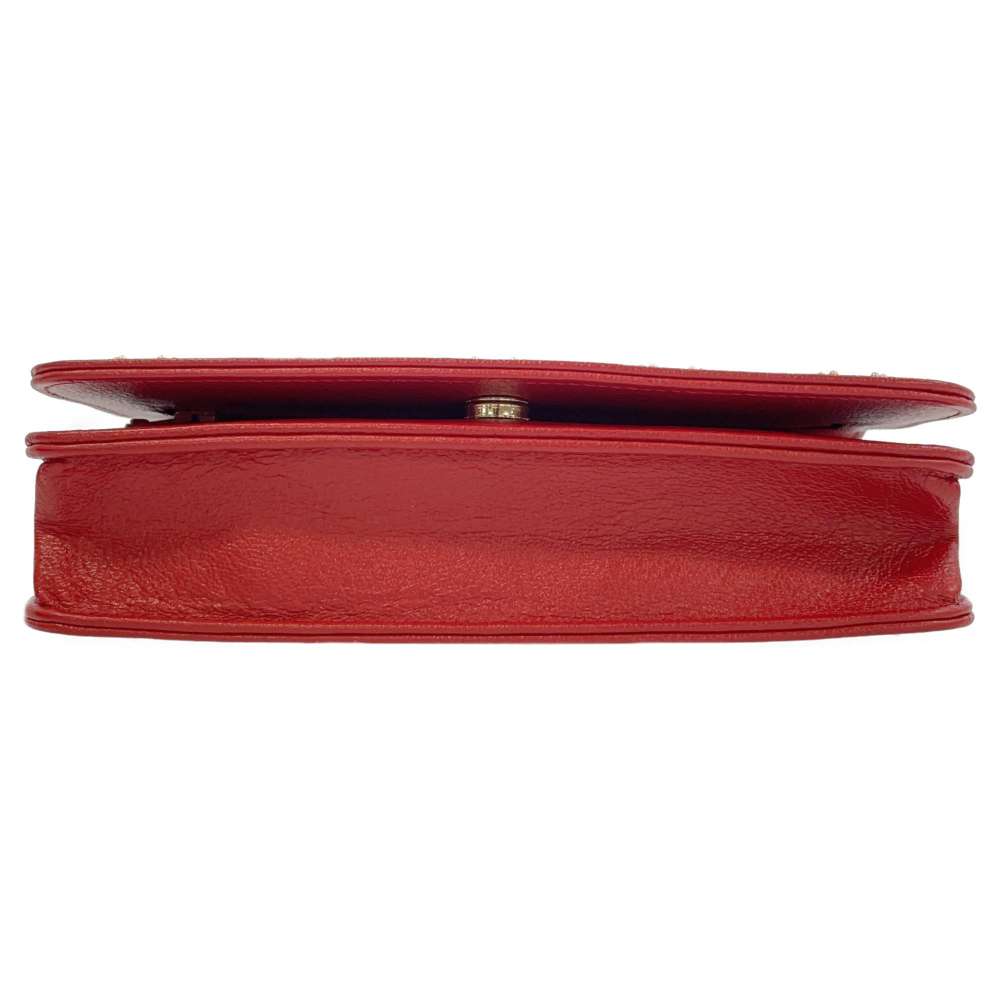 CHANEL Studded Chain Wallet Red AP0023 Leather