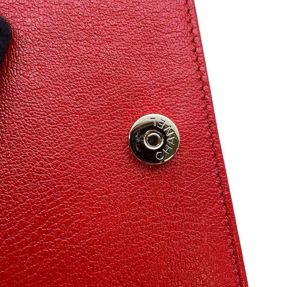 CHANEL Studded Chain Wallet Red AP0023 Leather