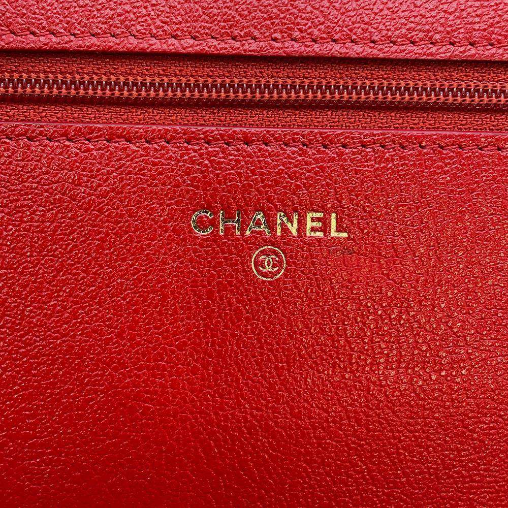 CHANEL Studded Chain Wallet Red AP0023 Leather
