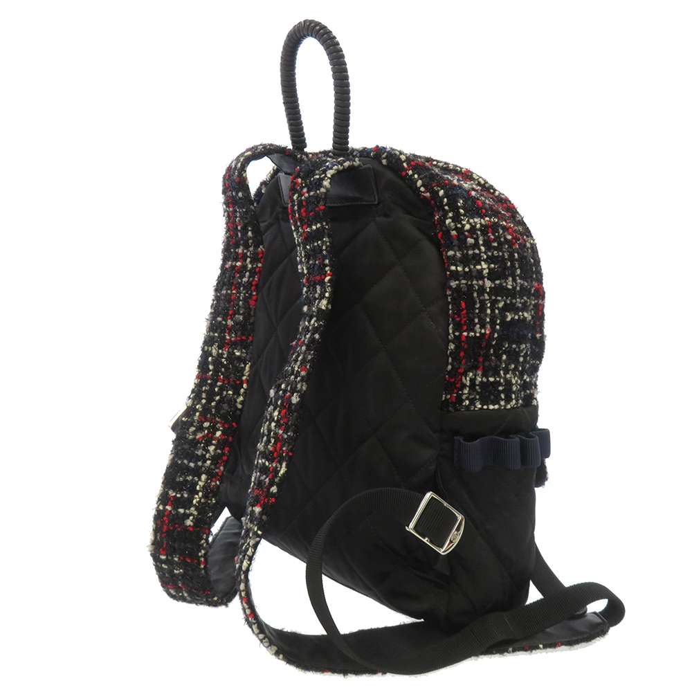 CHANEL Matelasse Backpack Black/Red A91964 Nylon Tweed