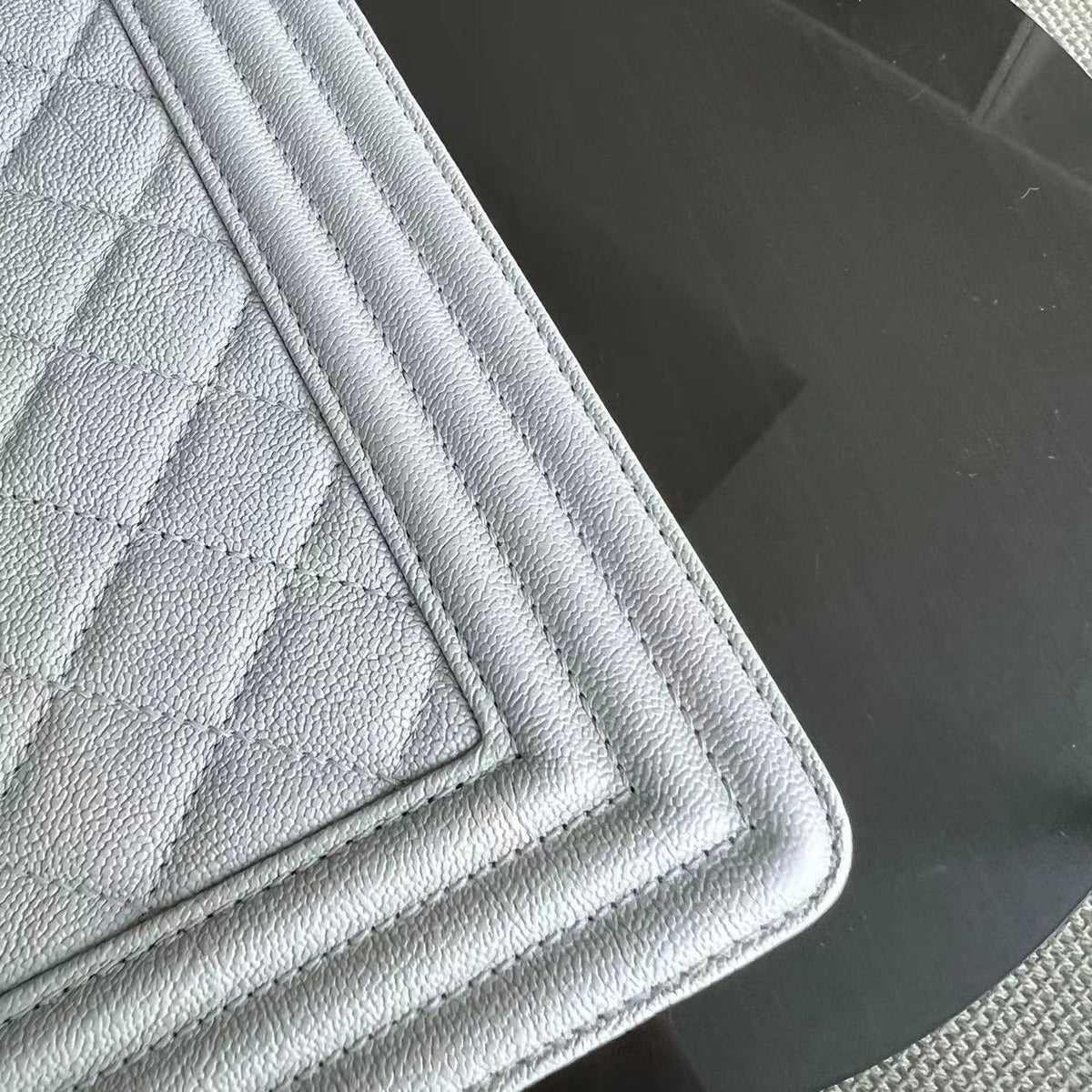 Caviar Boy Old Medium 25CM Quilted Grained Calfskin Light Grey Gray Golden Hardware Series 28