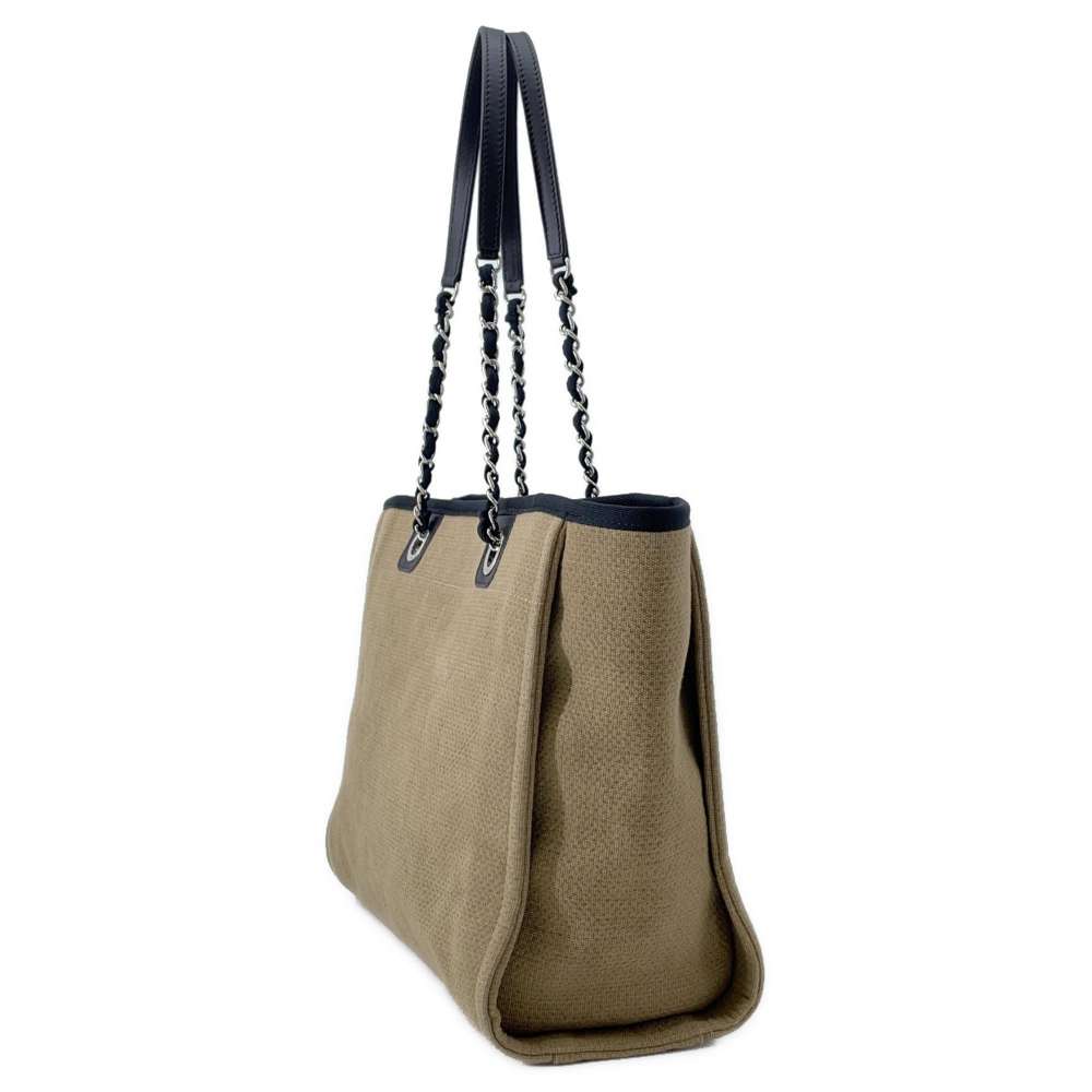CHANEL Deauville ChainTote Bag Beige/Black A67001 Canvas Size MM