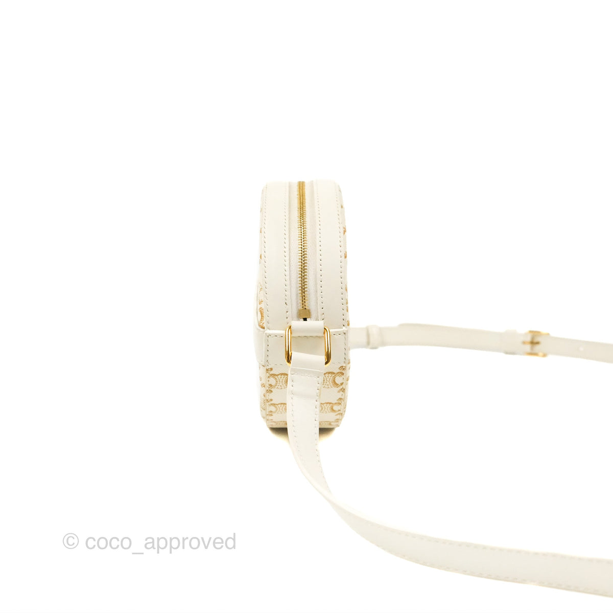 Celine Round Purse on Strap Triomphe Canvas White Calfskin