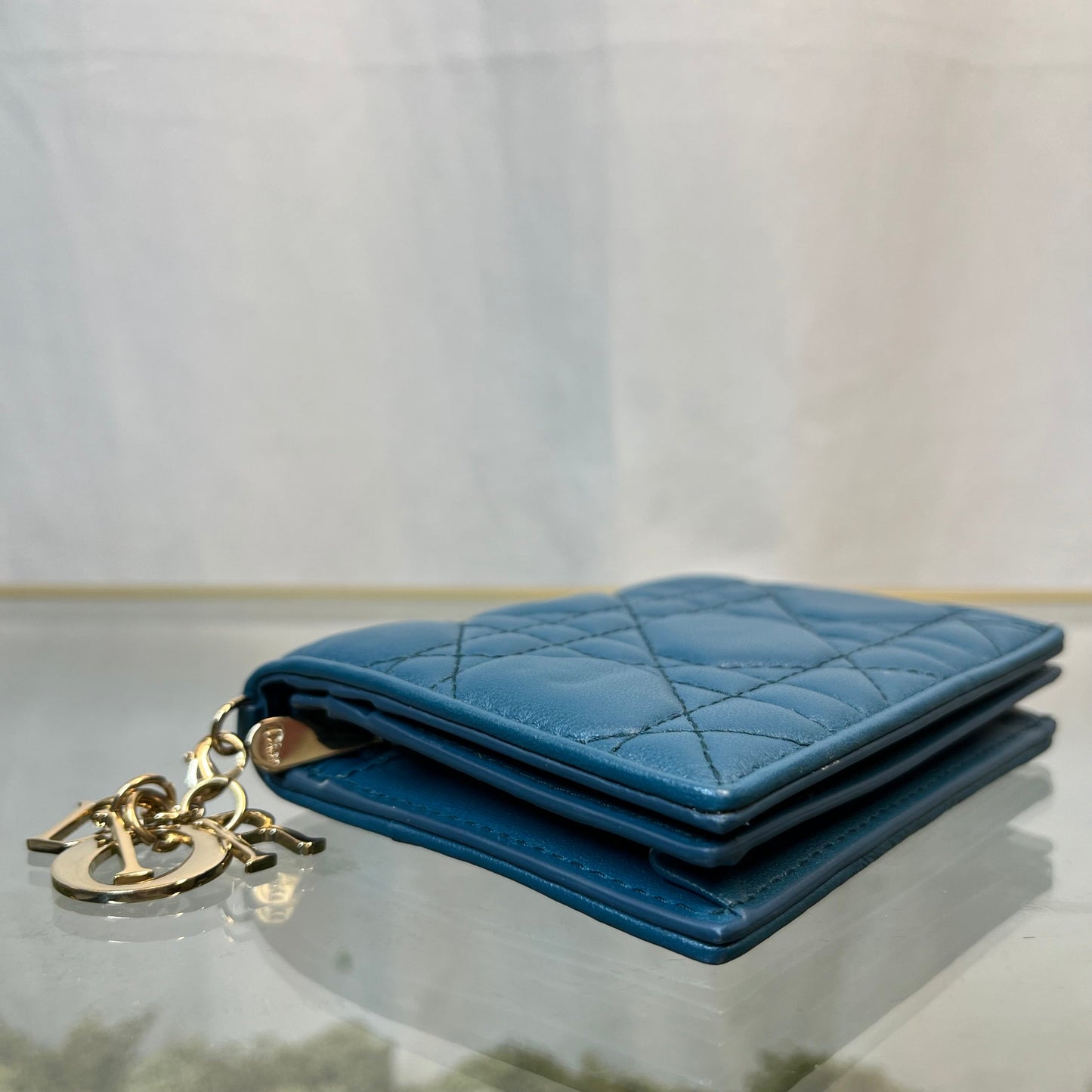 Dior Mini Lady Dior Gardenia Deep Ocean Wallet