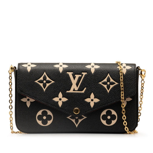 Louis Vuitton Monogram Implant Bi-Color Pochette Felice Chain S Wallet M82479 Black Beige  Leather  Louis Vuitton