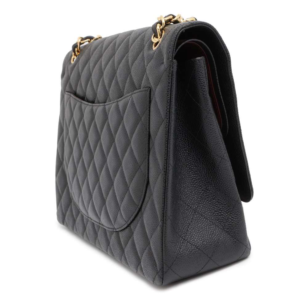 CHANEL Jumbo Matelasse W Flap ChainShoulder Bag Black A58601 Caviar Leather Size 34