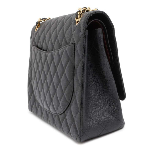 CHANEL Jumbo Matelasse W Flap ChainShoulder Bag Black A58601 Caviar Leather Size 34
