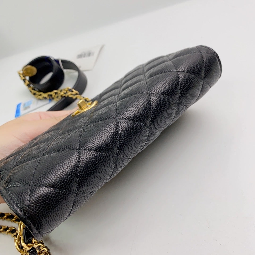 Rank A｜ CHANEL Matelasse Caviar Skin COCO Mark Coins Chain Wallet Black Gold Hardware ｜2302239