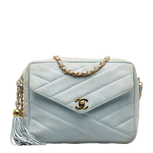 Chanel Bias Stick Coco Ball Chain Shoulder Bag Blue G Suede  CHANEL