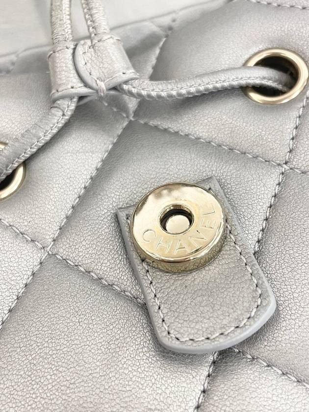 Daol Merchant Store 22 Season Calfskin Flap Backpack Silver 31st Unit AS2398 Status A Chanel