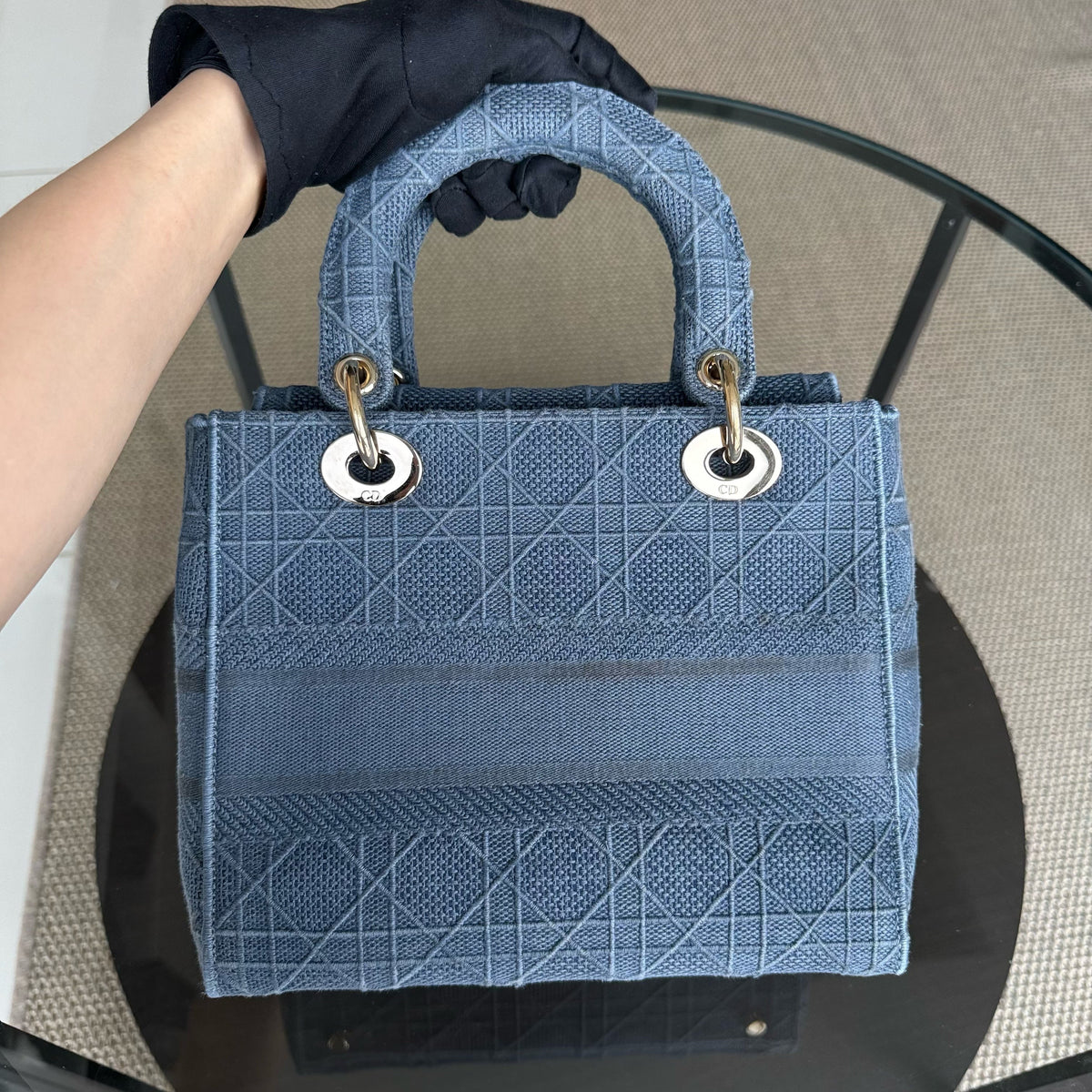 Dior Lady D-Lite - Cannage Embroidered Light Denim Blue Gold Hardware