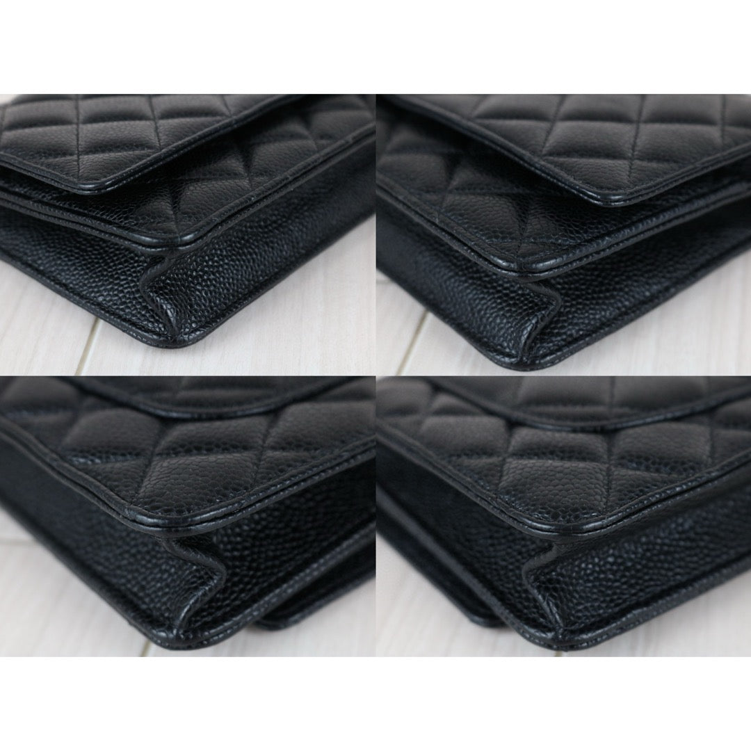 Very Good ( Rank A)｜ CHANEL Matelasse Caviar Skin Chain Wallet Black Gold Hardware Made in 2018-2019 Year ｜S25021804