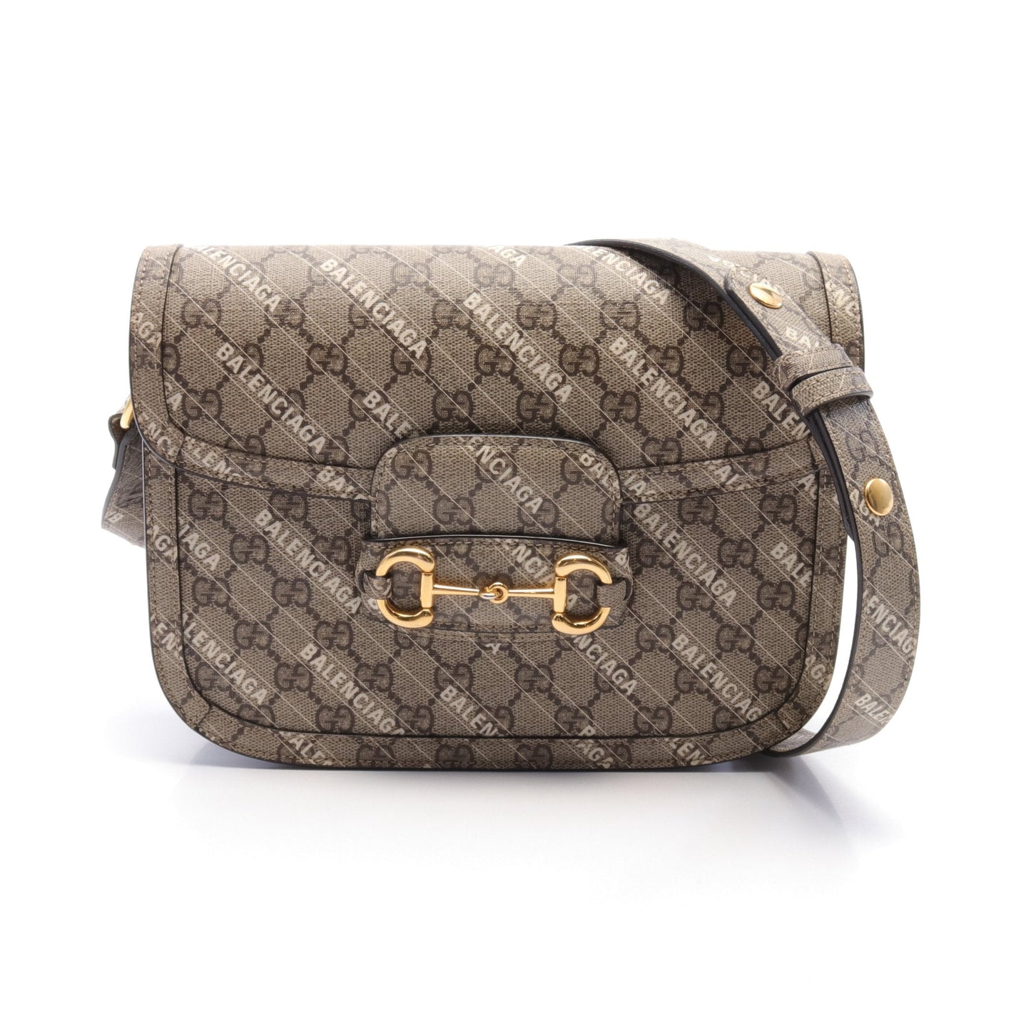 GUCCI GUCCI * Luxury Balenciaga  Horsebit 1955 Shoulder bag PVC Beige Dark brown White